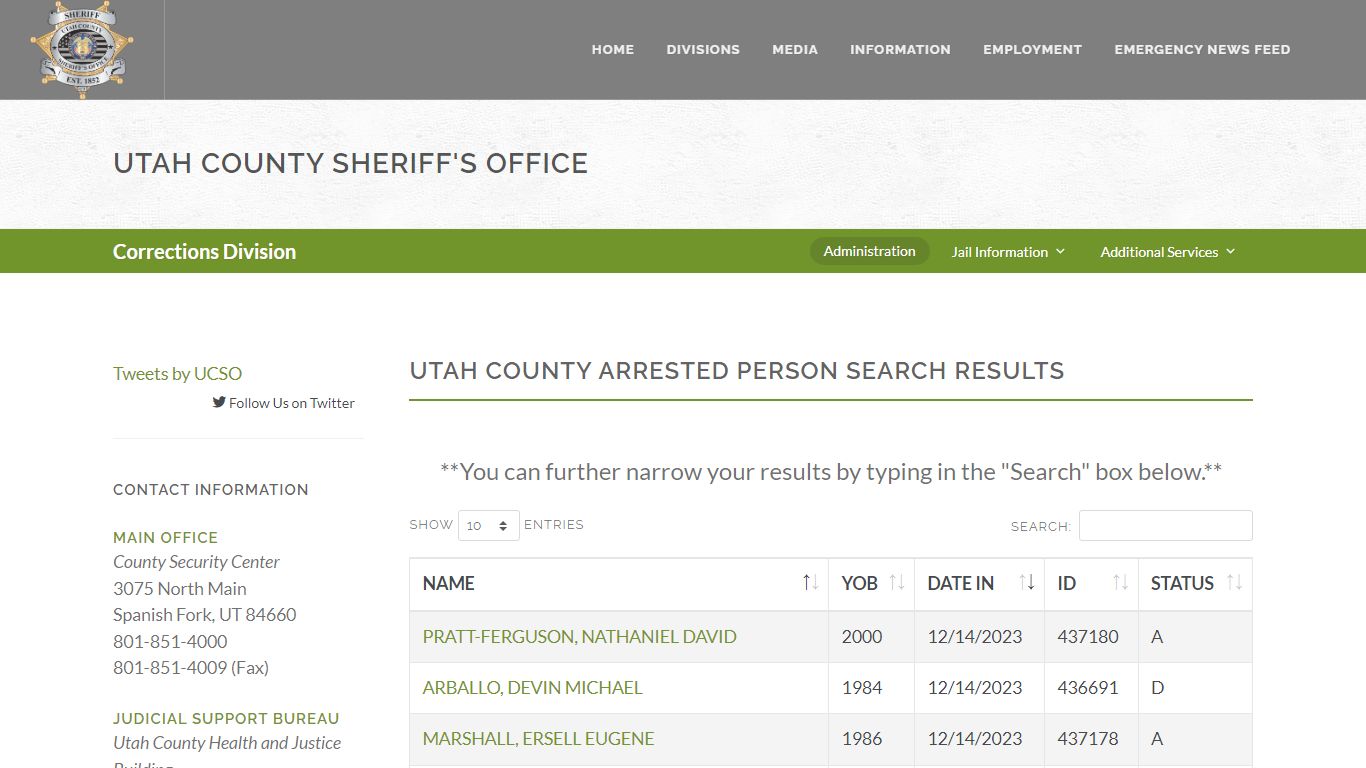 Utah County Sheriff's Office Inmate Search